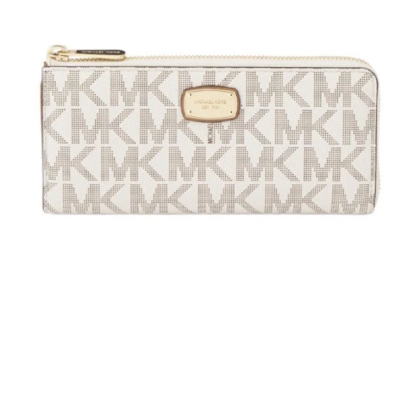 Michael Kors Signature Zip Wallet White Vanilla - Picture 1 of 17